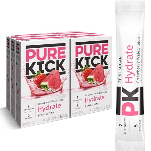 Pure Kick Hydration Singles To Go Drink Mix Strawberry Watermelon, 6 Boxes with 6 Packets Each -36 Total Servings