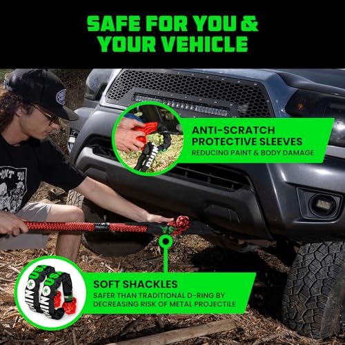 Rhino USA Kinetic Rope Recovery Kit (7/8in x 30ft) - Heavy Duty Offroad Snatch Strap - Includes 2 Soft Shackle for UTV, AT...