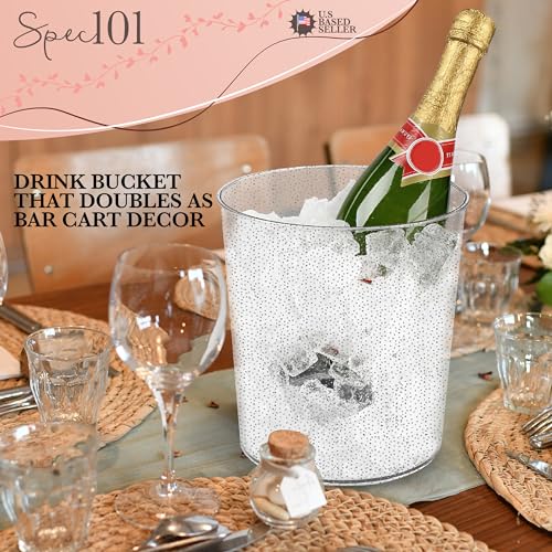 Spec101 Ice Bucket for Champagne - 6 Pack Plastic Ice Buckets for Parties - 2.83L Silver Transparent Bridal Beverage Tub C...