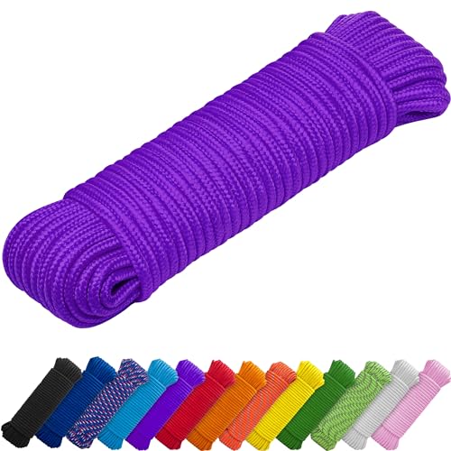 TECEUM Rope – 90 Feet x 1/4 Inch (7mm) – Purple – Strong All-Purpose Utility Rope – Camping, Crafting, Flag Pole, Indoor &...