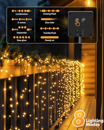 Brightown 2 Pack Solar String Lights Outdoor Waterproof, 92Ft 240 LED Solar Lights Outdoor with 8 Modes, Outdoor Light Sol...