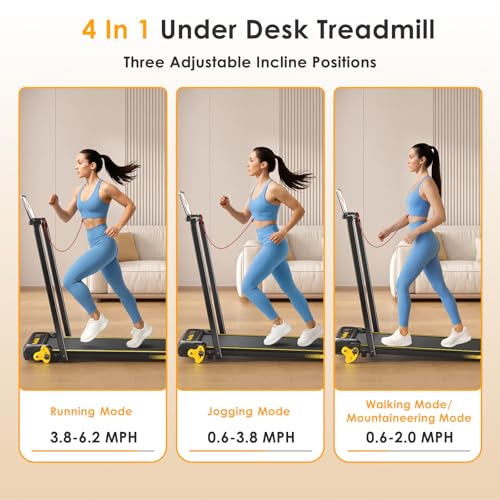 Walking Pad with Incline Portable Treadmill with Handle Bar for Home Office Under Desk Use Small Space Treadmill