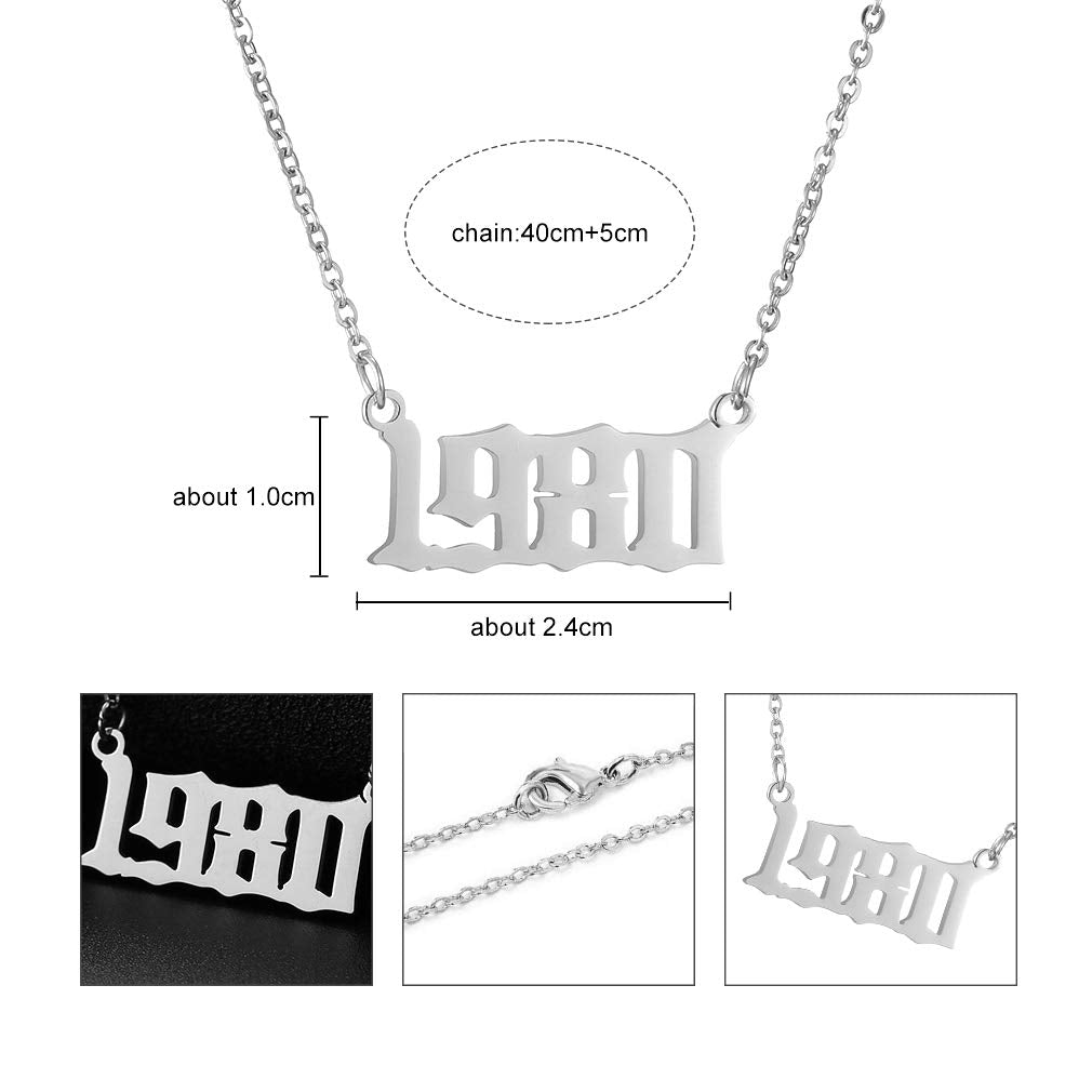 Brithday Women Silver Number Year Necklace Number Year Necklace Birthday Pendant for female Number Birth Year Necklace for Women