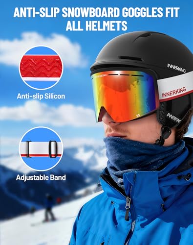 Innerking Ski/Snowboard Goggles OTG for Men Women & Youth - Over Glasses Snow Sports Goggles Anti Fog 100% UV400 Protection
