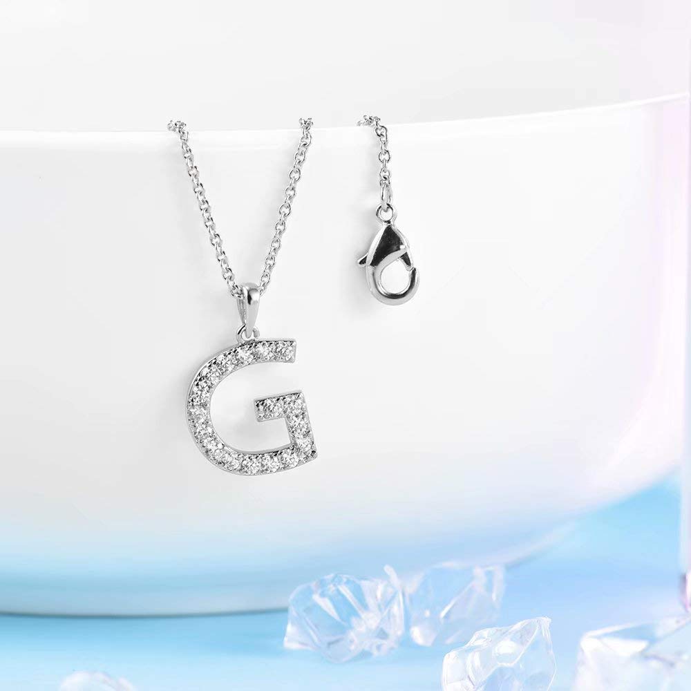Tarsus G Initial Letter Stainless Steel Silver Alphabet Pendant Necklace Monogram charm cubic zirconia Jewelry Gifts for Women T