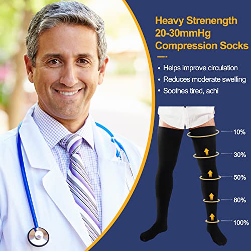 Zhanmai 2 Pairs Thigh High Men's Compression Socks 20-30 Mmhg Compression Stocking with Silicone Grip Men's Dress Socks (...