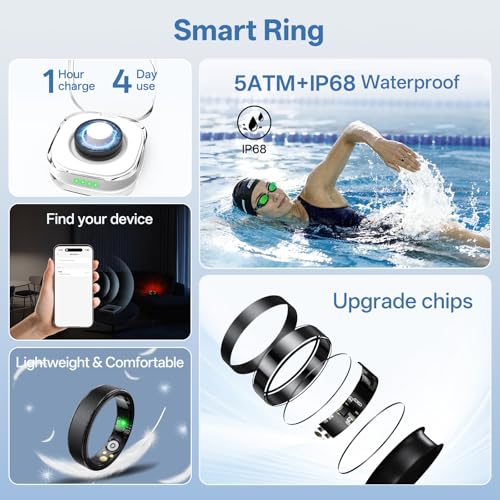 Giwbeiv Smart Ring for Women Men, Health Fitness Tracker Ring with Heart Rate/Sleep Tracker/Blood Oxygen/HRV/Stress/Calori...