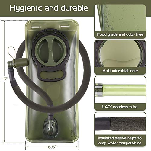 2L Hydration Bladder, BPA Free Water Bladder for Hiking Backpack 2 Liter Military Green Water Storage Bag with Insulated T...