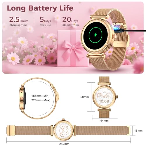 Smart Watch for Women, AMOLED HD Display Fitness Tracker Bluetooth Make/Answer Call, 1.19" Watches with 110+ Sports Modes/...