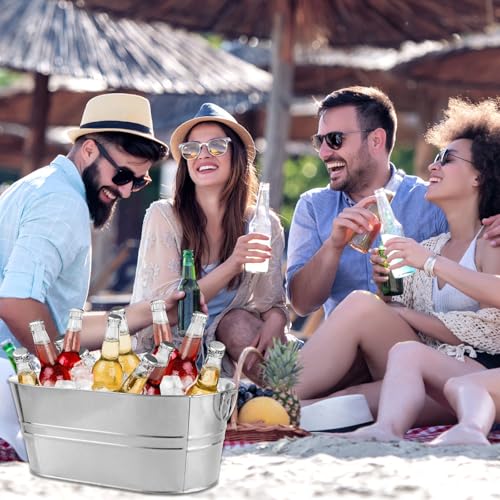 CertBuy 2 Pack Galvanized Tub 4 Gallon Ice Bucket with Handle Large Metal Champagne Drink Bucket Galvanized Ice Buckets fo...