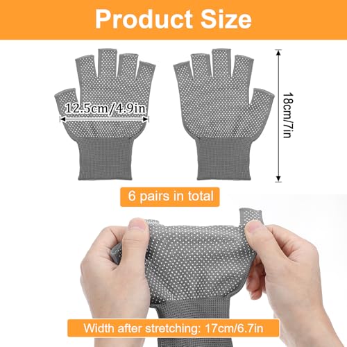 DOPENSPI 6 Pack Half-Finger Workout Gloves, Lightweight Half-Finger Slip Breathable Fingerless Work Glove Compression Glov...