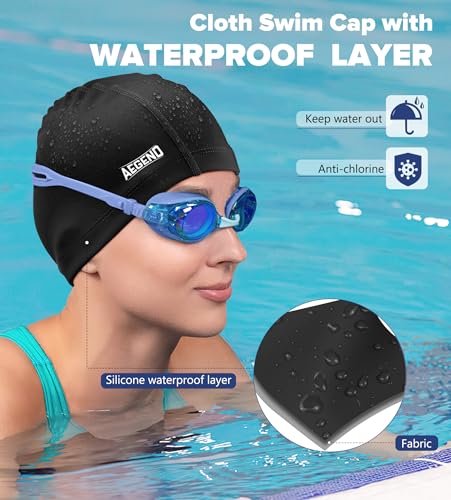 Aegend Fabric Swim Cap, Silicone Waterproof Layer - Breathable Cloth Swimming Cap, Keep Hair Dry with Hight Elasticity for...