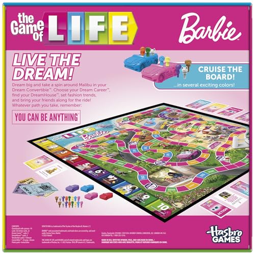 Hasbro Games The Game of Life: Barbie Edition Board Game | Ages 8+ | 2 to 4 Players | Fun Family Games for Kids and Adults...
