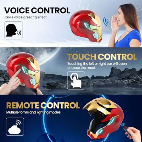 Iron-Man MK 50 1:1 Wearable Helmet - Voice, Touch, and RC with LED Eyes, Realistic Sound Effects, Movable Back and Ear Pan...