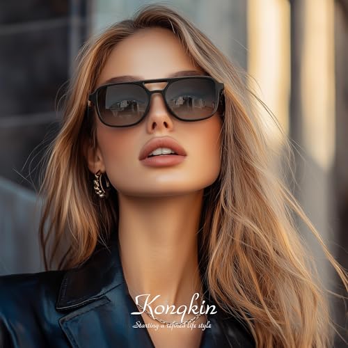 konqkin Retro Aviator Sunglasses for Women Men:Polarized Trendy Vintage 70s Rectangle Womens Shades Sun Glasses UV Protection