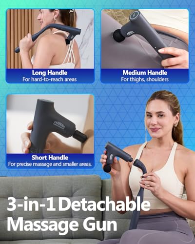 CAREKING 3-in-1 Detachable Massage Gun Deep Tissue, Ergonomic Extension Handle Back Massager for Pain Relief, Portable Per...