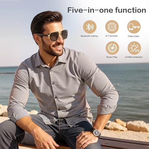 AI Smart Glasses with Chat GPT, AI Translation Glasses with 164 Language, Classic Aviator Sunglasses with Voice Assistant/...