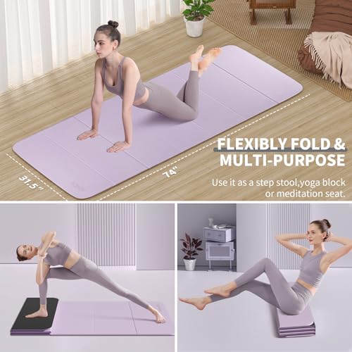 Foldable Yoga Mat Extra Thick & Large (74" x 31.5" x 0.32"), Double-Sided Non Slip & Lightweight Fitness Mat, 8mm Thick Wi...