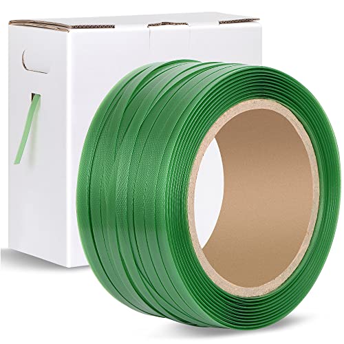 Heavy Duty Packaging Strapping Banding Roll - Green Polyester PET Industrial-Grade, 1000' x 5/8" x 0.035" Pallet Strap Coi...