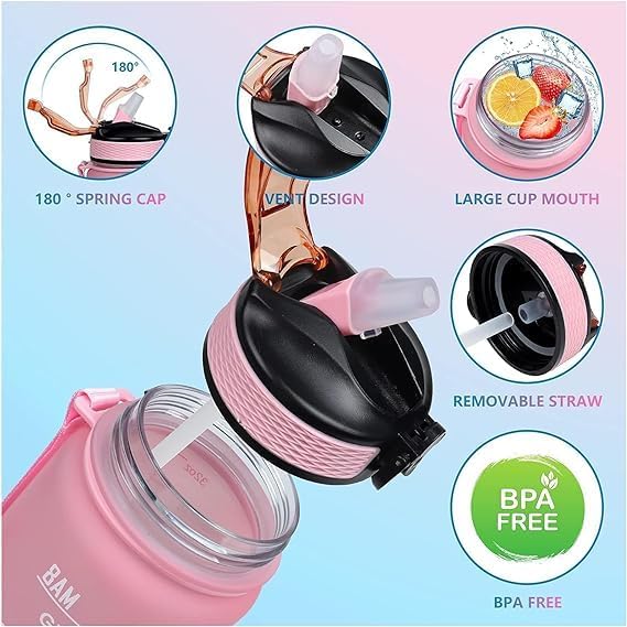 African American Woman with Quotes 32 OZ Drinking Water Bottle with Times to Drink and Straw, Motivational with Carrying Strap, Leakproof BPA & Toxic Free, Ensure You Drink Enough Water