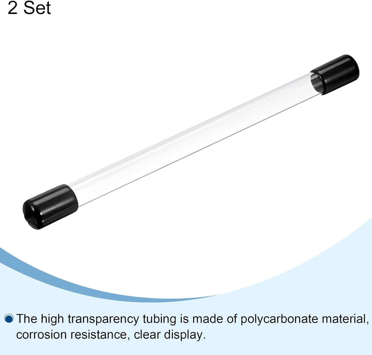 PATIKIL Clear Rigid Tube Round Plastic Tubing with Black Rubber Caps Polycarbonate Water Pipe, 305mm/ 12 Inch Length, 10mmx12mm/0.4"x0.47", 2 Set