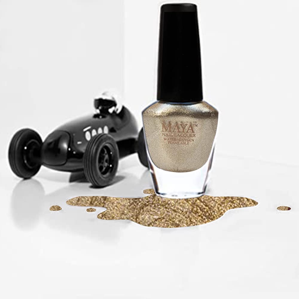 MAYA Nail Lacquer (Gold Digger). Breathable, Made in the USA, and 9-FREE