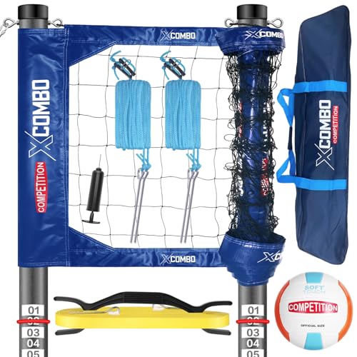 JOLORLY Professional Volleyball Net Set Heavy Duty for Outdoor Backyard Portable with Aluminum Adjustable Height Scoring P...