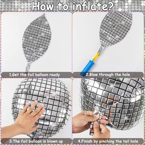 20Pcs Disco Ball Balloons Different Sizes- 4D Large Disco Balloons 32” 22” 10 Inch Assorted Round Metallic Silver Mylar Ba...
