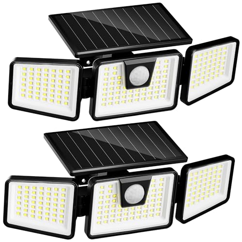 INCX Solar Lights Outdoor Waterproof, 3000 LM 156 LED Motion Sensor Outdoor Lights, 3 Heads Solar Powered Security Flood L...
