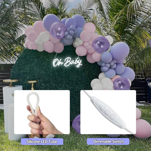 Oh Baby Neon Sign for Backdrop Wall Decor,16.5”x6.7” USB Powered Dimmable LED Light up Sign for Boy and Girl Baby Shower G...