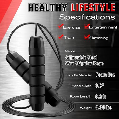 Junkin 12 Pieces Jump Ropes for Fitness with Ball Bearings Speed Jumping Adjustable Skipping Rope with Foam Handles Exerci...