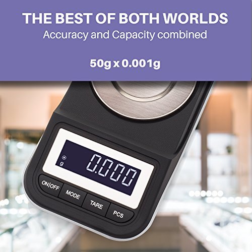 Smart Weigh 50g x 0.001 Grams, Premium High Precision Digital Milligram Scale, Includes Tweezers, Calibration Weights,Thre...