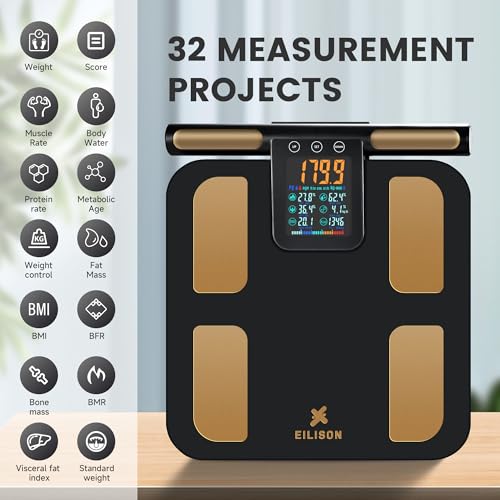 EILISON Smart Scale for Body Weight: 8-Electrode Precision Digital Bathroom Scale for Fat BMI 32 Muscle Body Composition A...