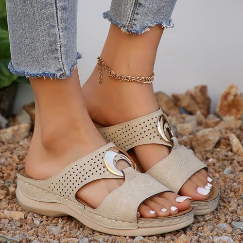 JEUROT Walking Sandals for Women Open Toe Slip On Wedge Slides Arch Support Orthopedic Sandal Memory Foam Platform Shoes