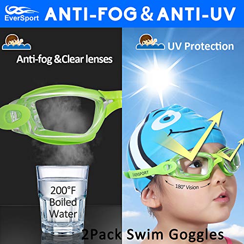 EverSport Kids Swim Goggles, Pack of 2 Swimming Goggles for Children Teens, Anti-Fog Anti-UV Youth Swim Glasses for Age4-16