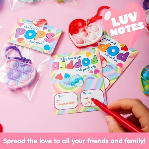 JOYIN 30 Packs Valentines Day Gifts for Kids, Heart Pop Bubble Keychain with Valentines Day Cards for Kid School Classroom...
