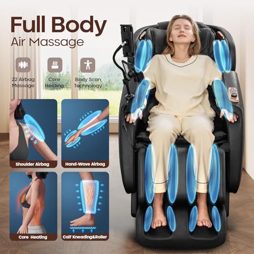 4D Massage Chairs Full Body - 53.5 Extend Sl Track Shiatsu Massage Chair - Zero Gravity Massage Chair,Core Heating & 22 Ai...