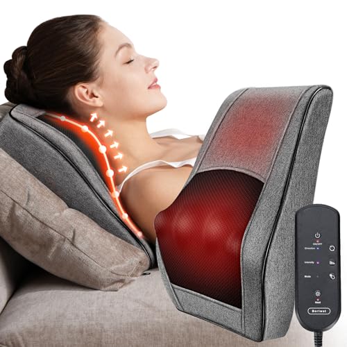 Boriwat Back Massager with Heat, Neck Massager for Pain Relief Deep Tissue, 3D Kneading Massage Pillow for Back, Neck, Sho...