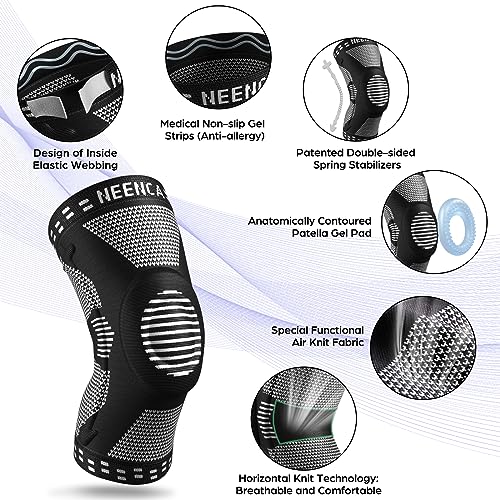 NEENCA 2 Pack Knee Braces for Knee Pain, Compression Knee Sleeves with Patella Gel Pad & Side Stabilizers, Knee Support fo...