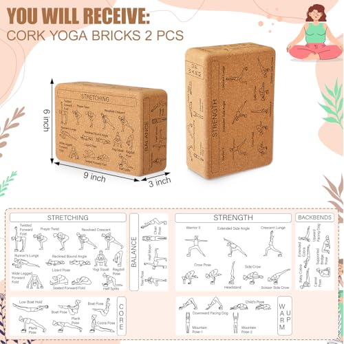 Halloscume Cork Yoga Blocks 2 Pack Yoga Poses Teaching Cork Blocks, Suitable Poses for Beginners and Experts High Density ...