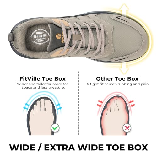 FitVille Men's Outdoor Hiking Shoes with High Traction Outsole, Water-Resistant & High Rebound Cushioning, Low-Top Trailin...