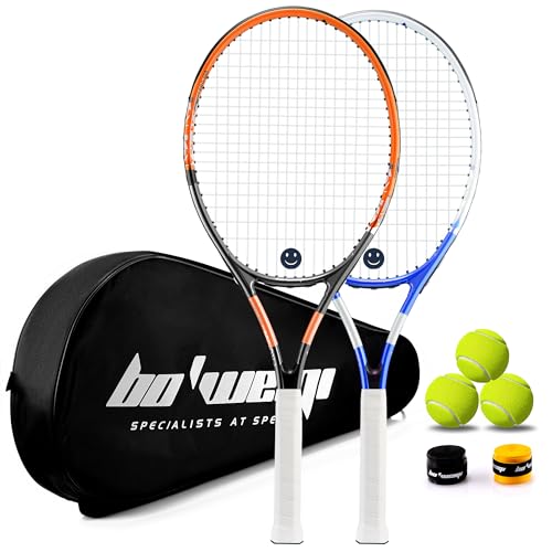 bo'weiqi 27" Recreational Tennis Racket Set 2 Players Lightweight Pre-Strung Tennis Racquets for Beginners, Including 3 Ba...