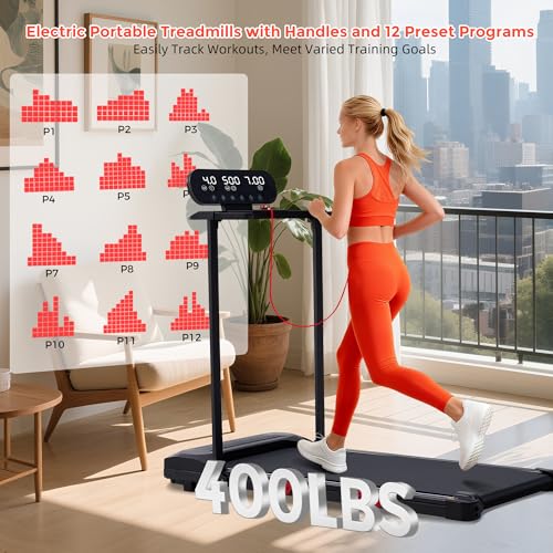 Electric Walking Pad with Handle Bar, 3.5HP Compact Walking Pads Treadmill with Handles, 0.6-10.0MPH Portable Small Treadm...