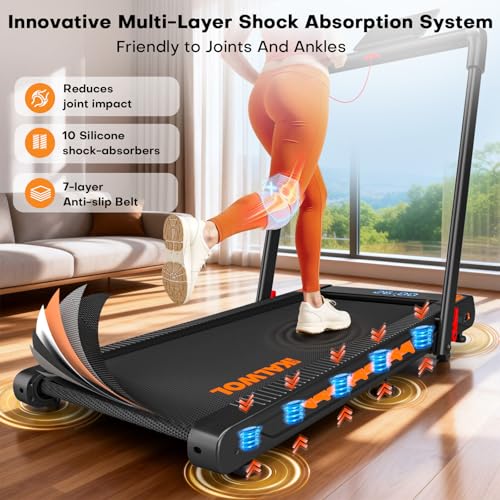 Treadmill with Speaker, 6-in-1 7.5MPH Foldable Treadmill for Home with App Compatible, Walking Pad with 10% Incline, LED D...