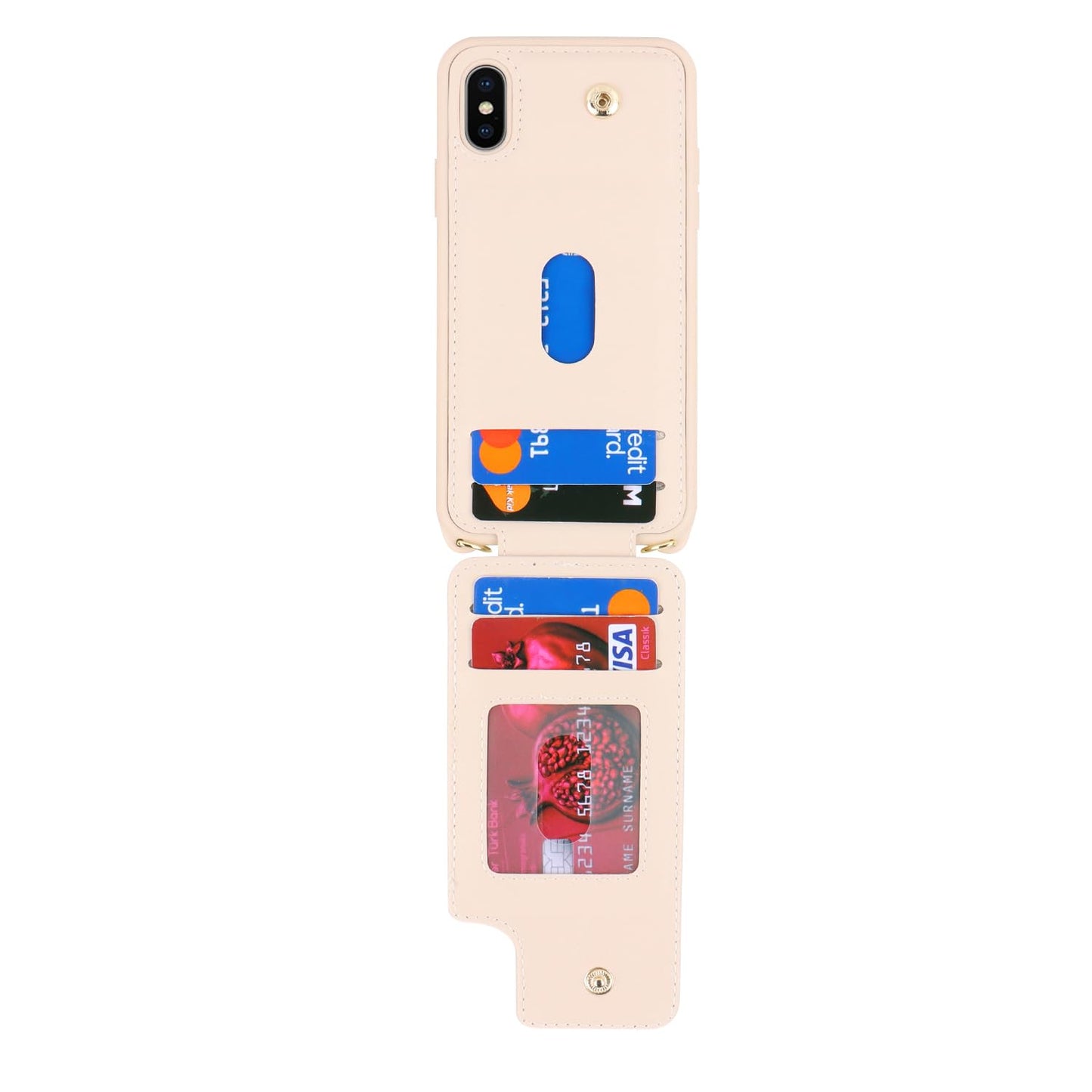 Lipvina For Iphone X/Xs Phone Case With Card Holder And Strap For Women,Crossbody Lanyard,Kickstand Ring Stand,Snap Clasp,Phone