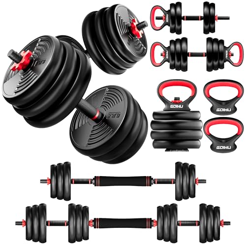 GOIMU Adjustable Dumbbells, 55/77LBS Free Weight Set, 4 in 1 Dumbbell Set Used as Barbell, Kellebell, Push Up Stand, Fitne...