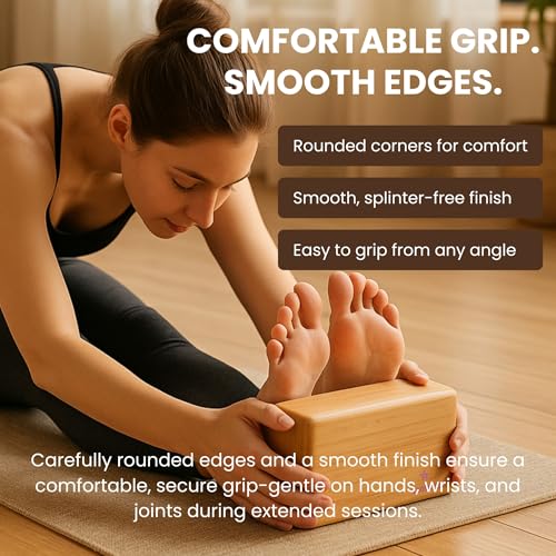 Yogikuti Bamboo Yoga Block Set of 4 – Premium Wooden Support Block for Iyengar Yoga, Pilates and Fitness – Lightweight, St...