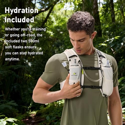 N NEVO RHINO Running Vest for Women Men, 5L Lightweight Running Hydration Vest with 2 TPU 500ml Soft Flask, Breathable Hyd...
