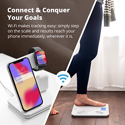 Greater Goods WiFi Bathroom Scale, Measures Weight, BMI, Body Fat, Muscle Mass, and Water Percentage, Upto 8 Users, 400 Ib...