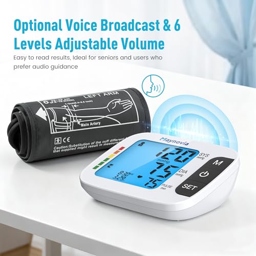 Maynovia Upper Arm Blood Pressure Monitor with Wide Cuff, Automatic Digital BP Machine for Home Use, Voice Broadcast, Larg...